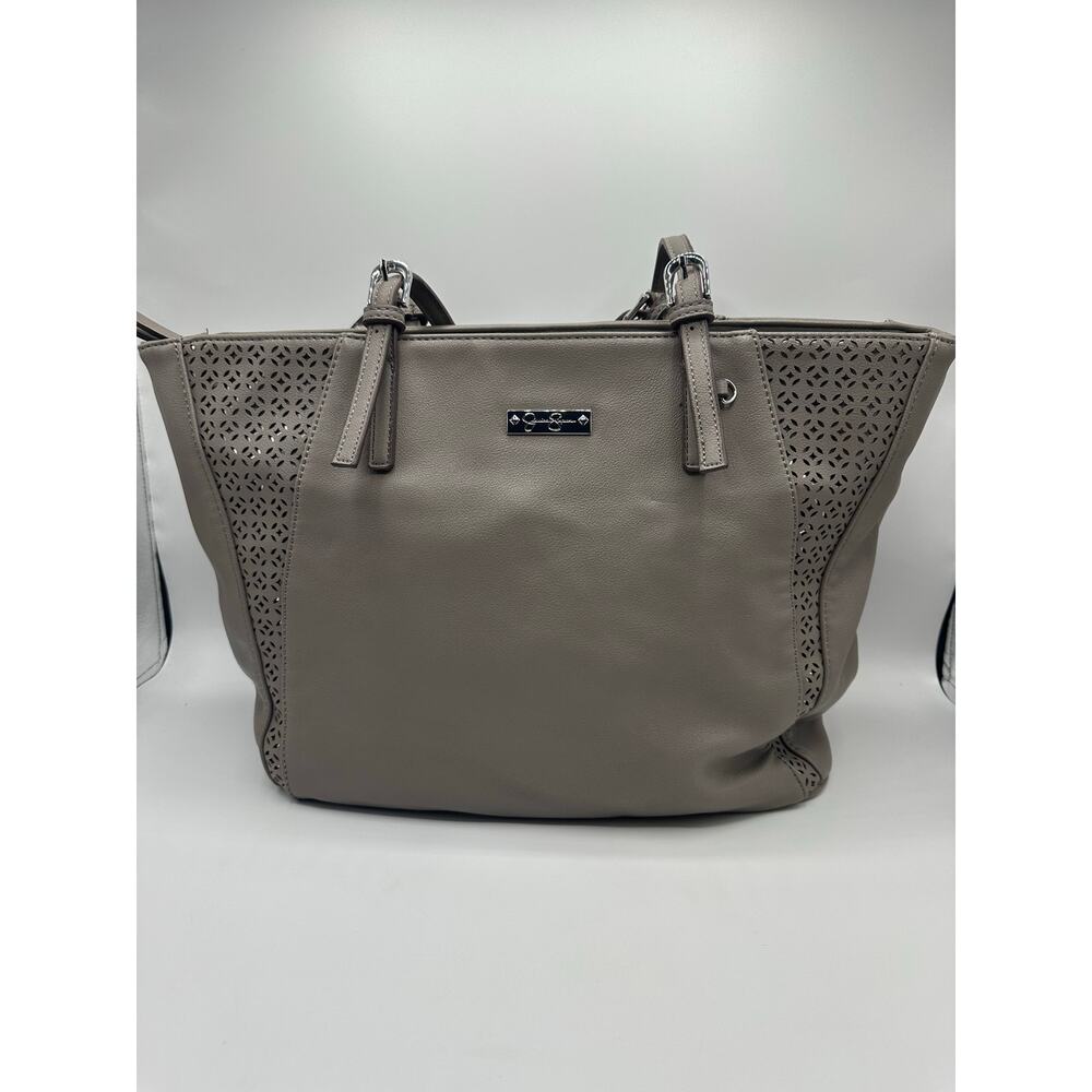 Jessica Simpson Beige Tote Bag Double Zip Compartments Shoulder Straps Good Used